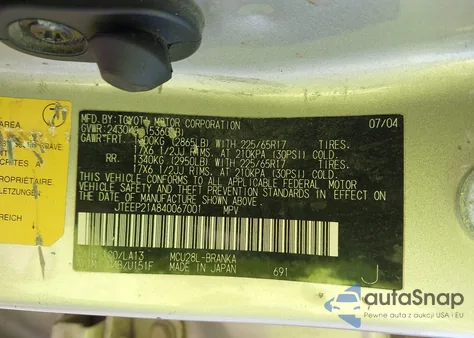 2004 Toyota Highlander Limited V6 from USA, damaged, VIN JTEEP21A840067001